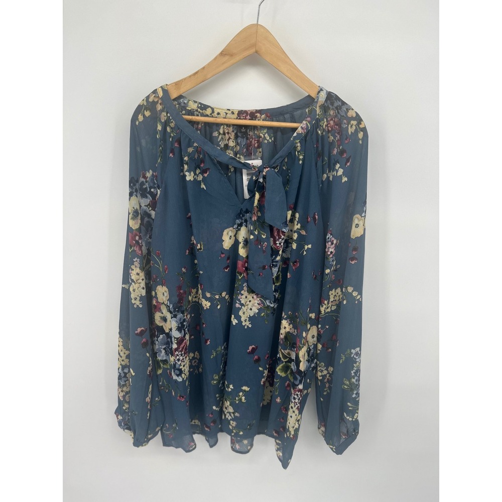 Torrid Womens‎ Blouse 3X Floral Crinkle Chiffon Long Sleeve Tie Neck Plus Size